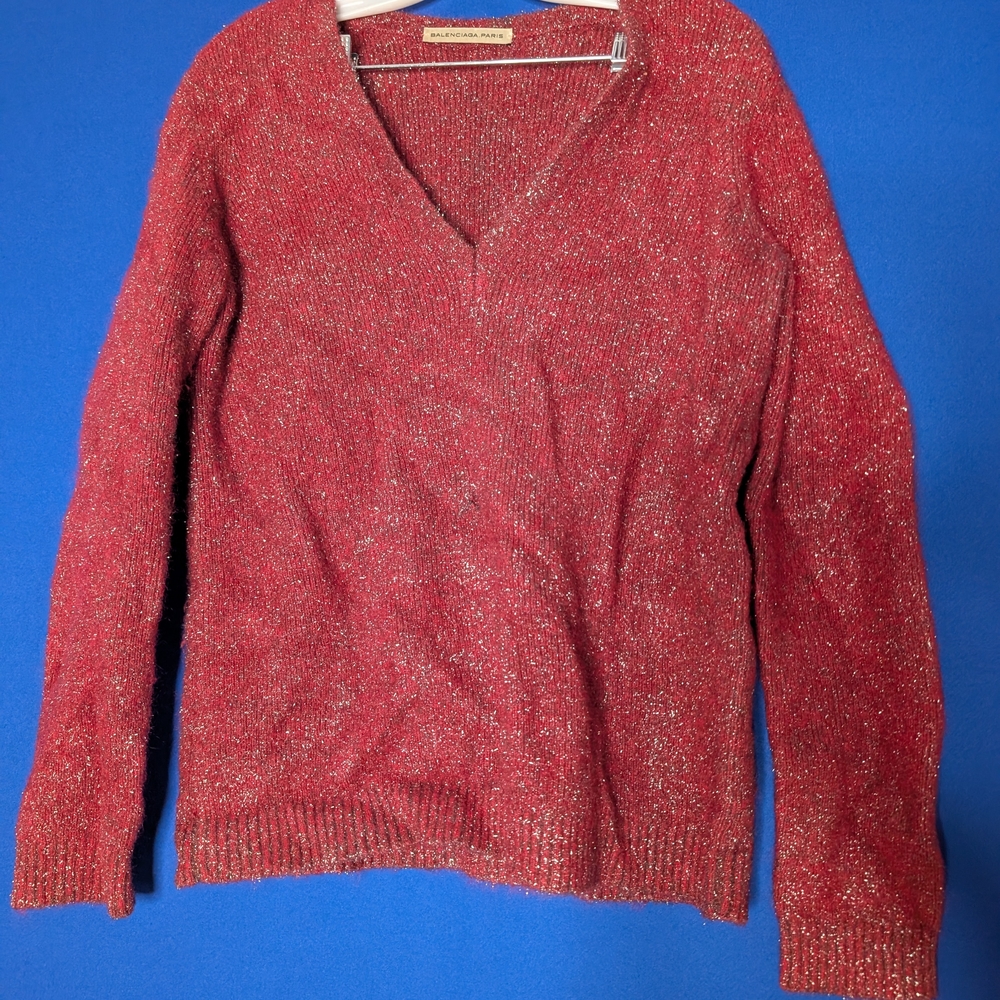 Balenciaga Red V-Neck Women's Sweater